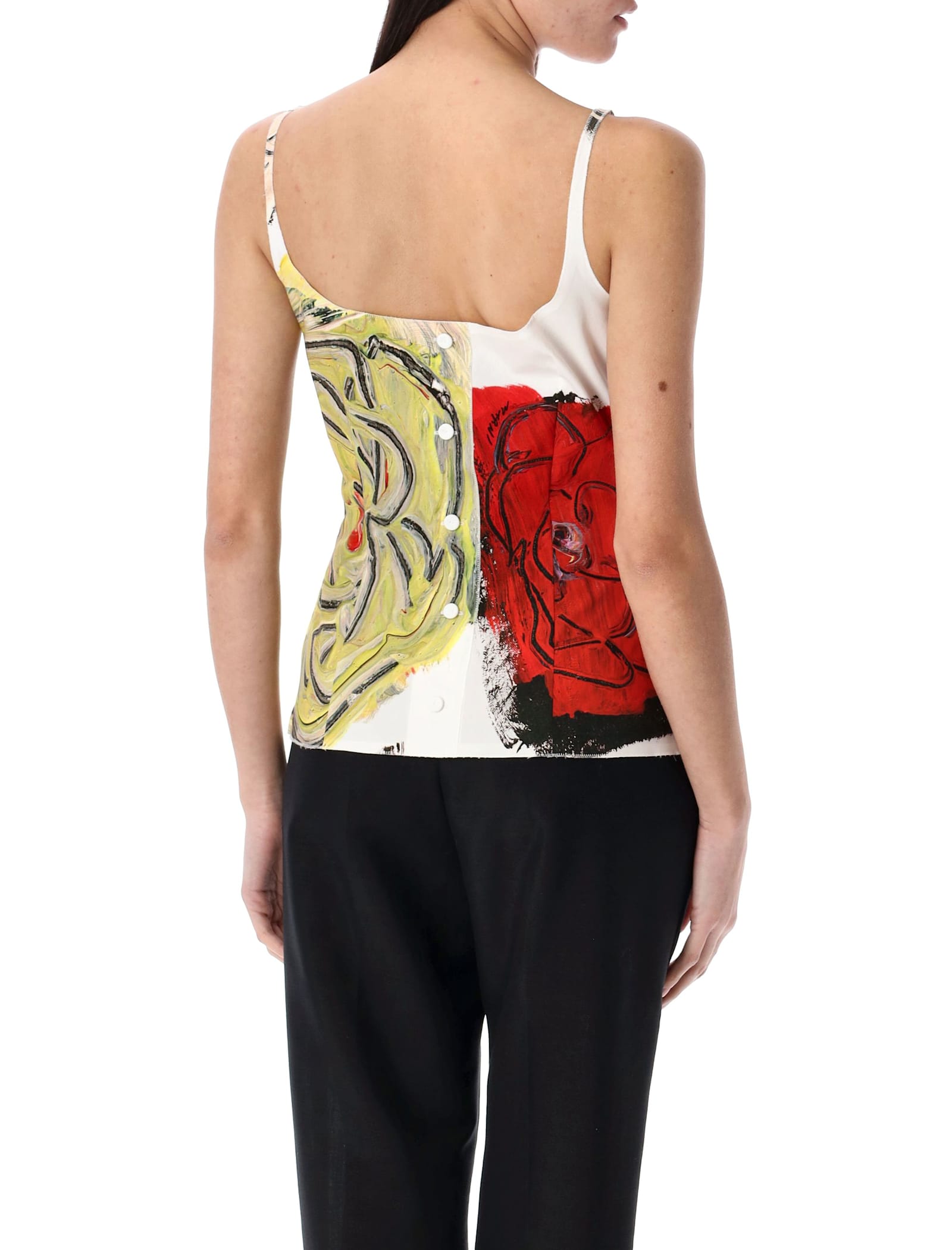 Marni Abstract Print Square Neckline Top In White Multi Rose