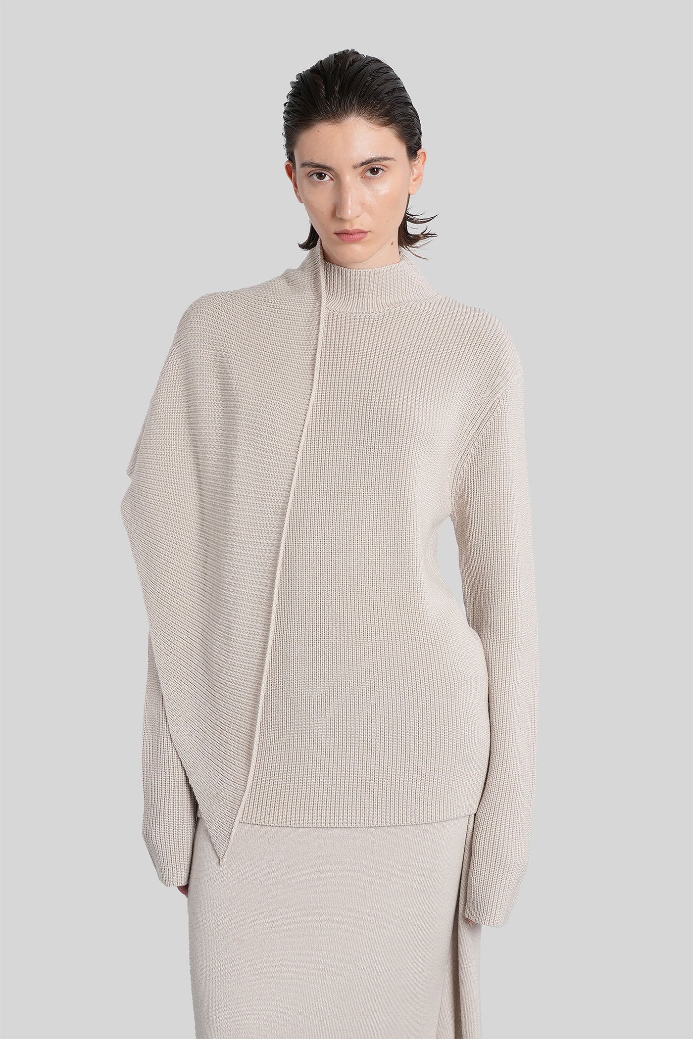 Entire Studios Wrap Sweater Knitwear In Grey Wool In Neutral