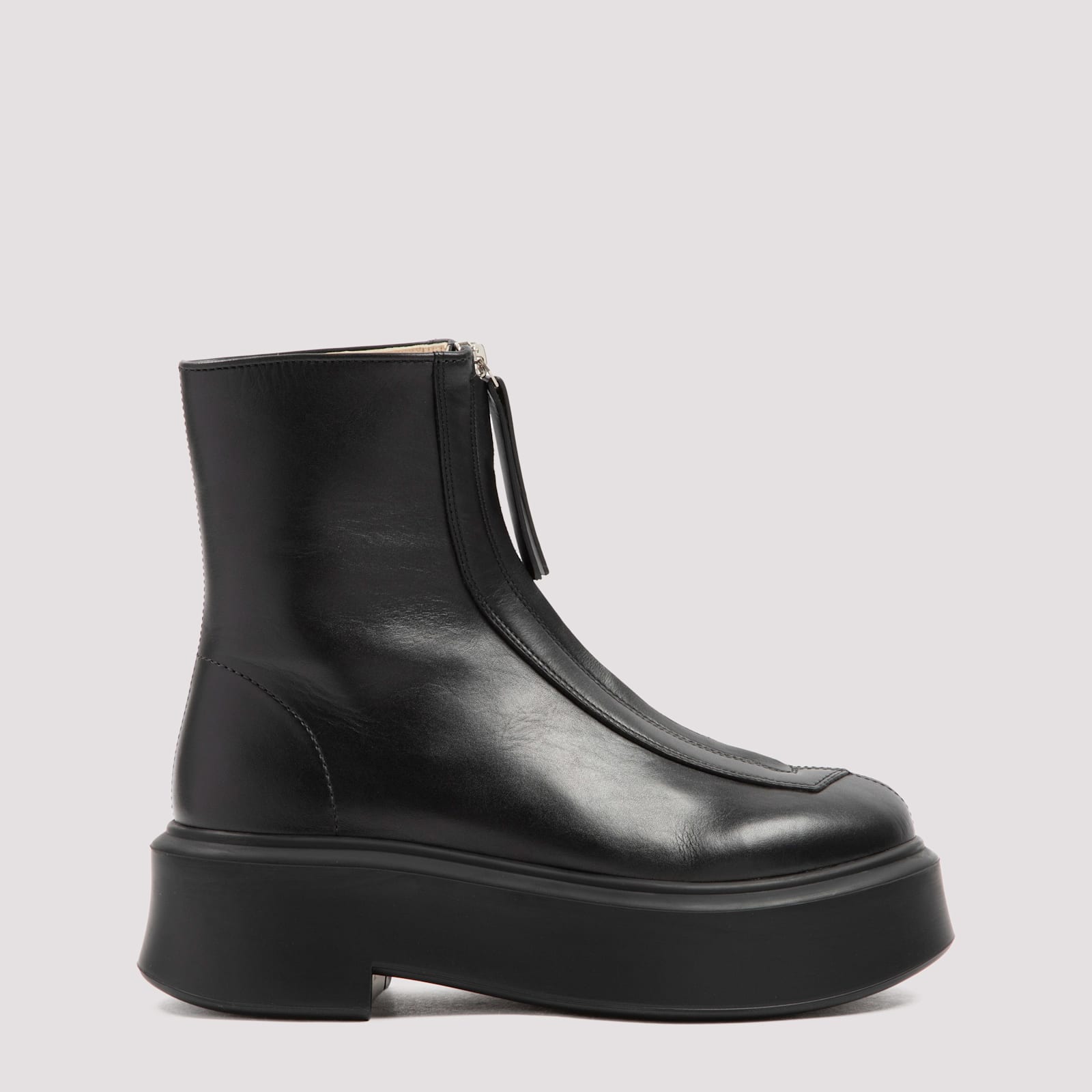 Shop The Row Zipped Leather Boots In Blk Black