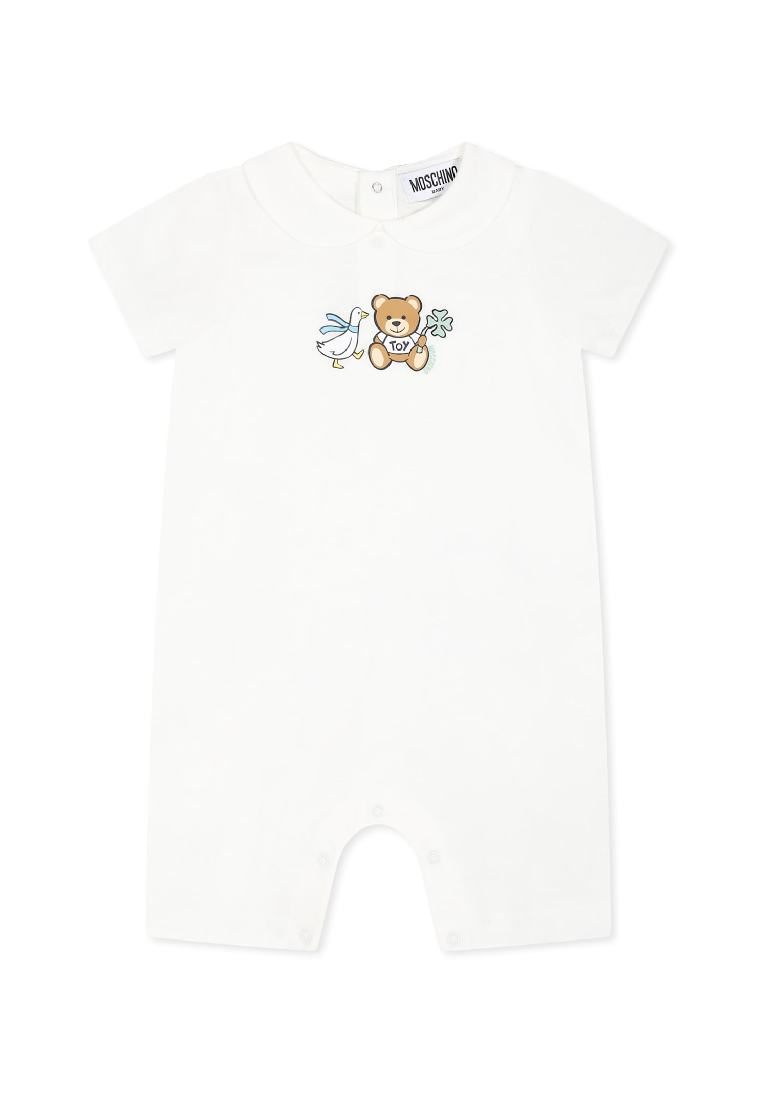 Moschino Ivory Romper For Babykids With Teddy Bear In Ivory