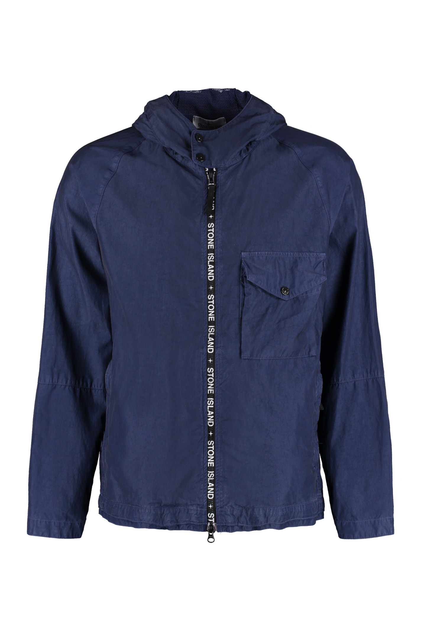 Shop Stone Island Technical Fabric Hooded Jacket In Blue