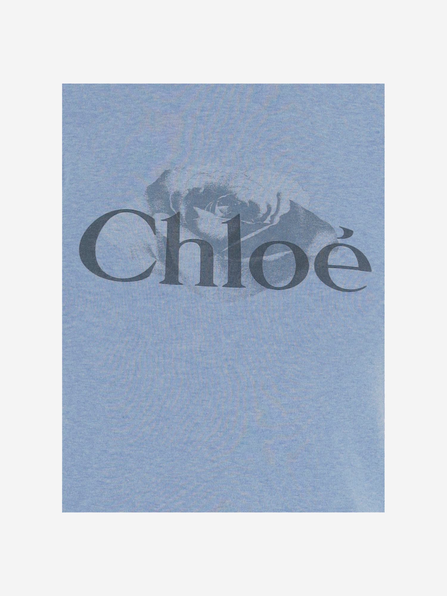 Chloé Short Sleeve Crew Neck T-shirt With Trim In Blue