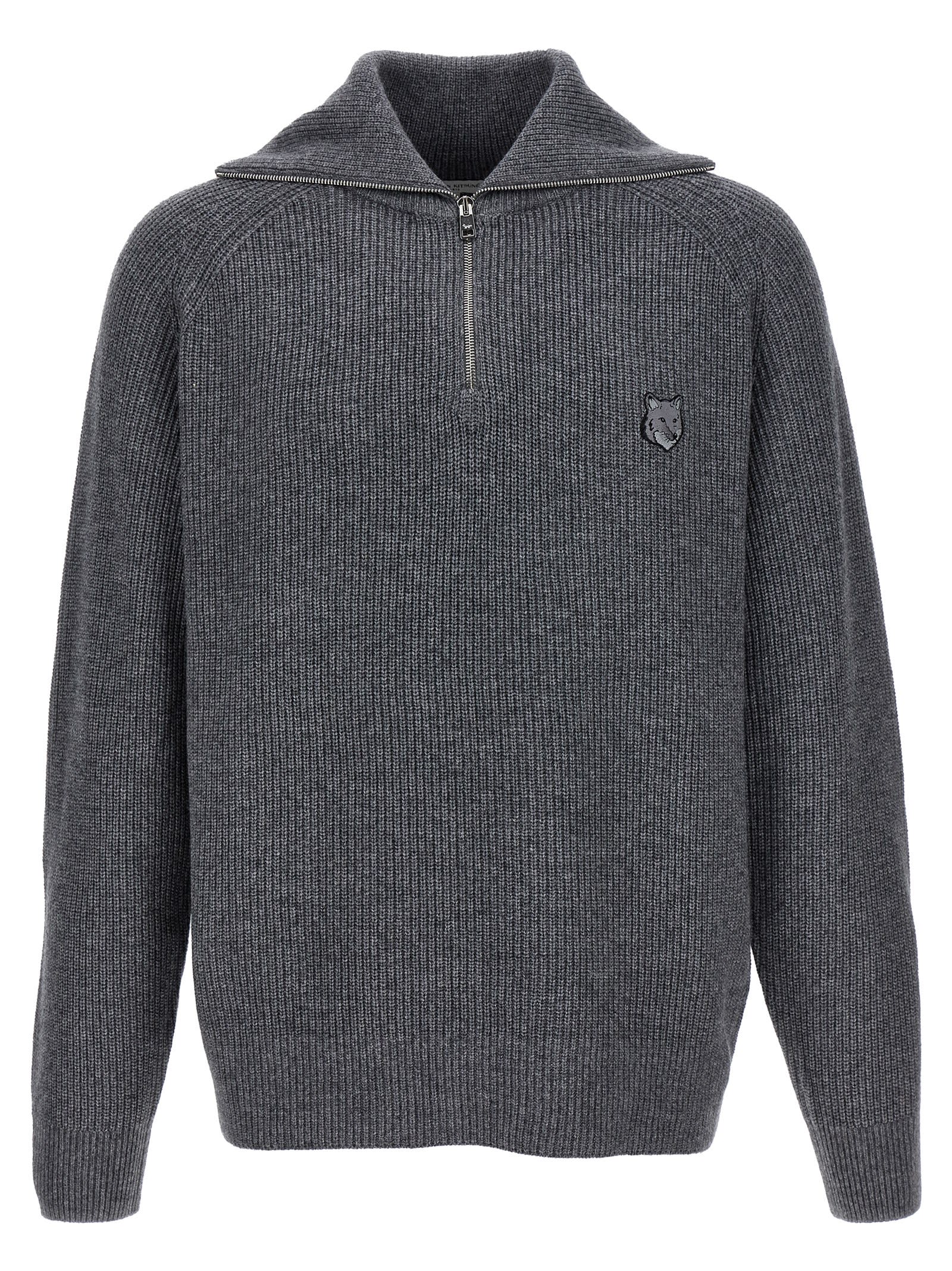 Shop Maison Kitsuné Logo Half Zip Sweater In Gray