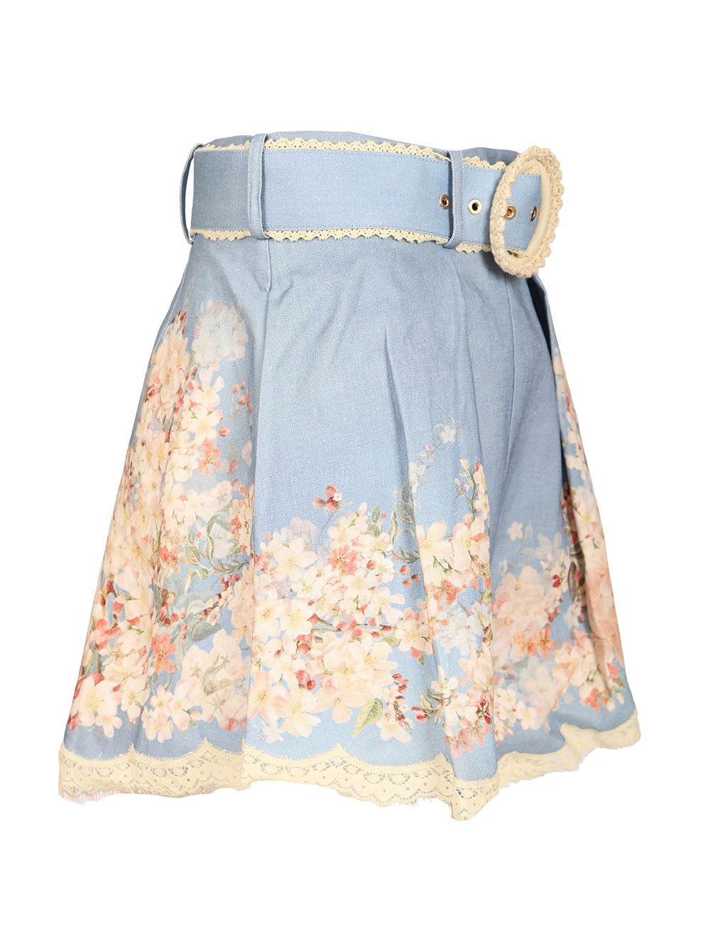 Zimmermann Teal Blue Botanical Floral Linen Cascadian Shorts In Blue