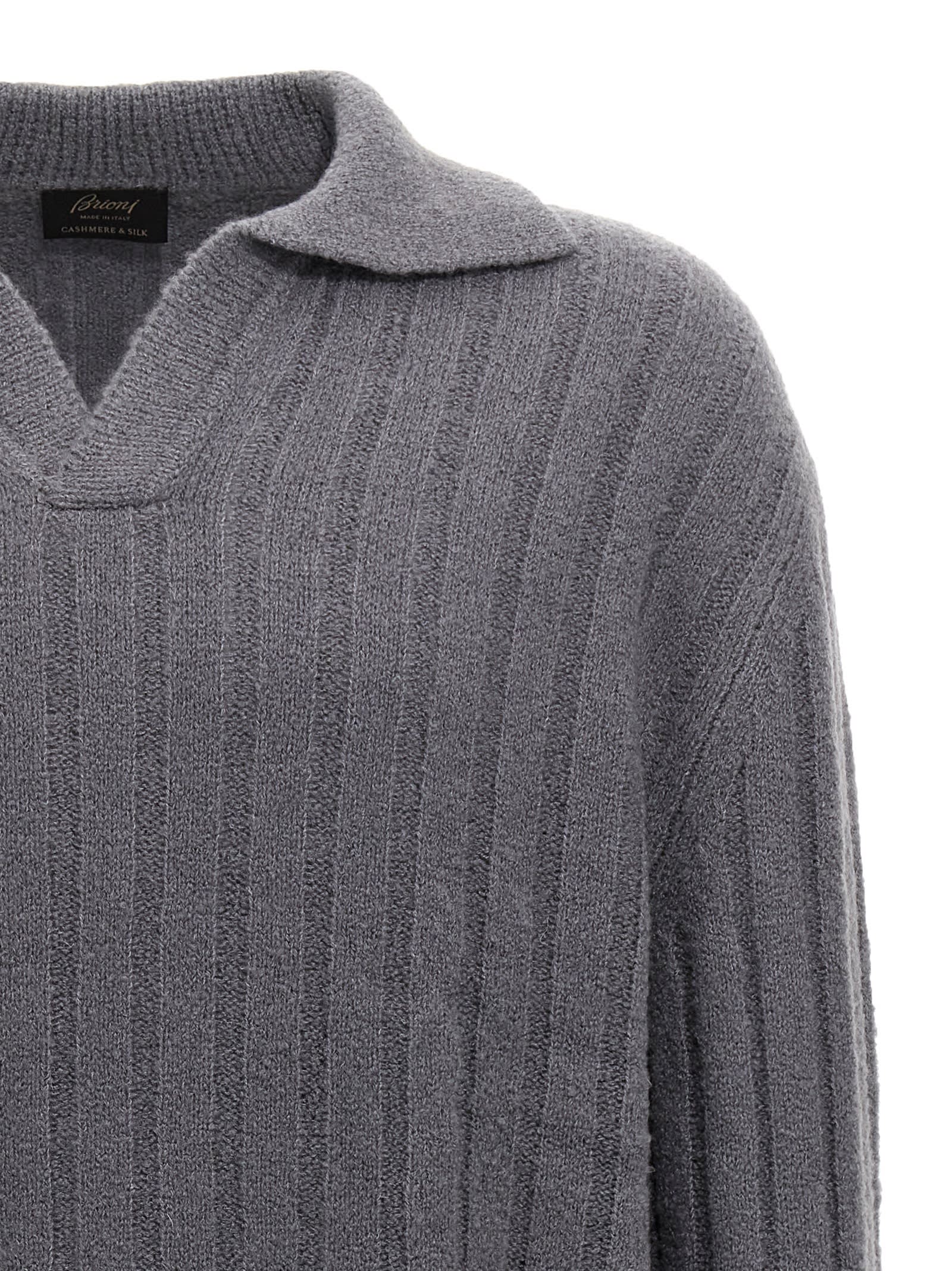 Shop Brioni Polo Sweater In Gray