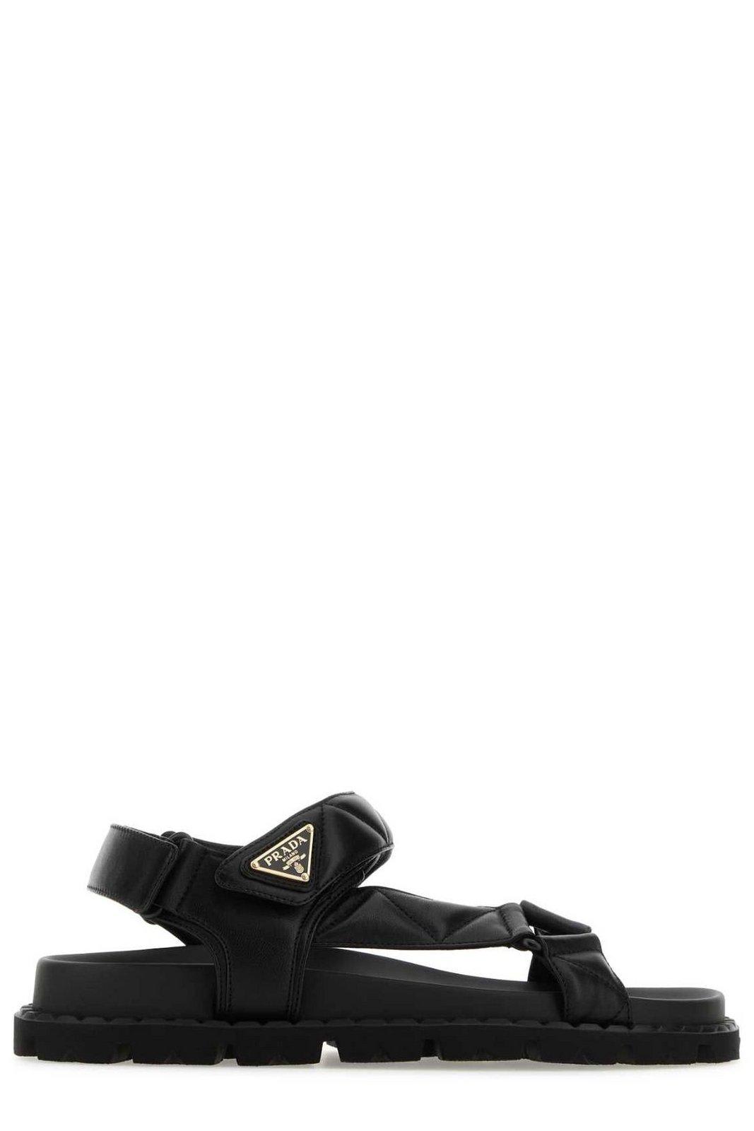 Shop Prada Triangle-logo Padded Sandals In Nero