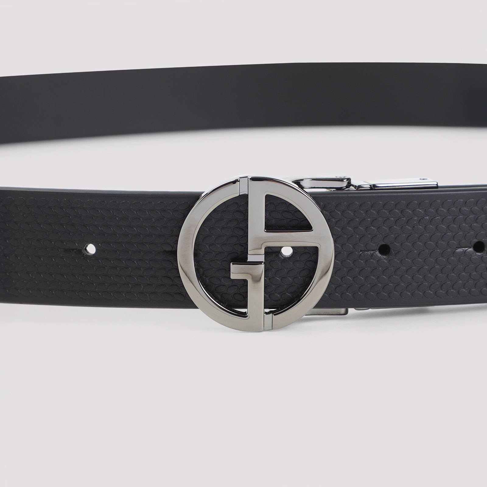 Giorgio Armani Embossed And Smooth Leather Belt In Black