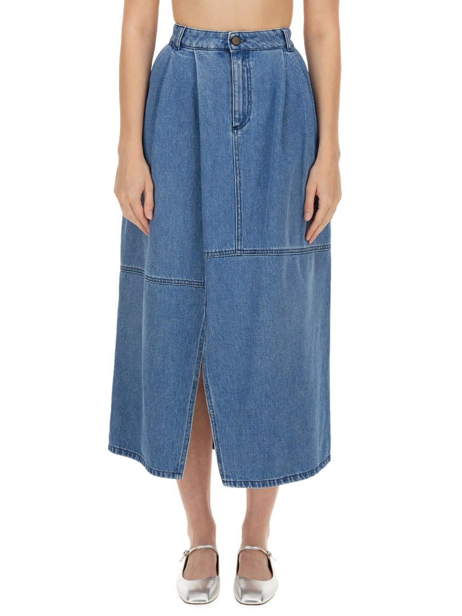 Shop Alysi Midi Skirt In Denim