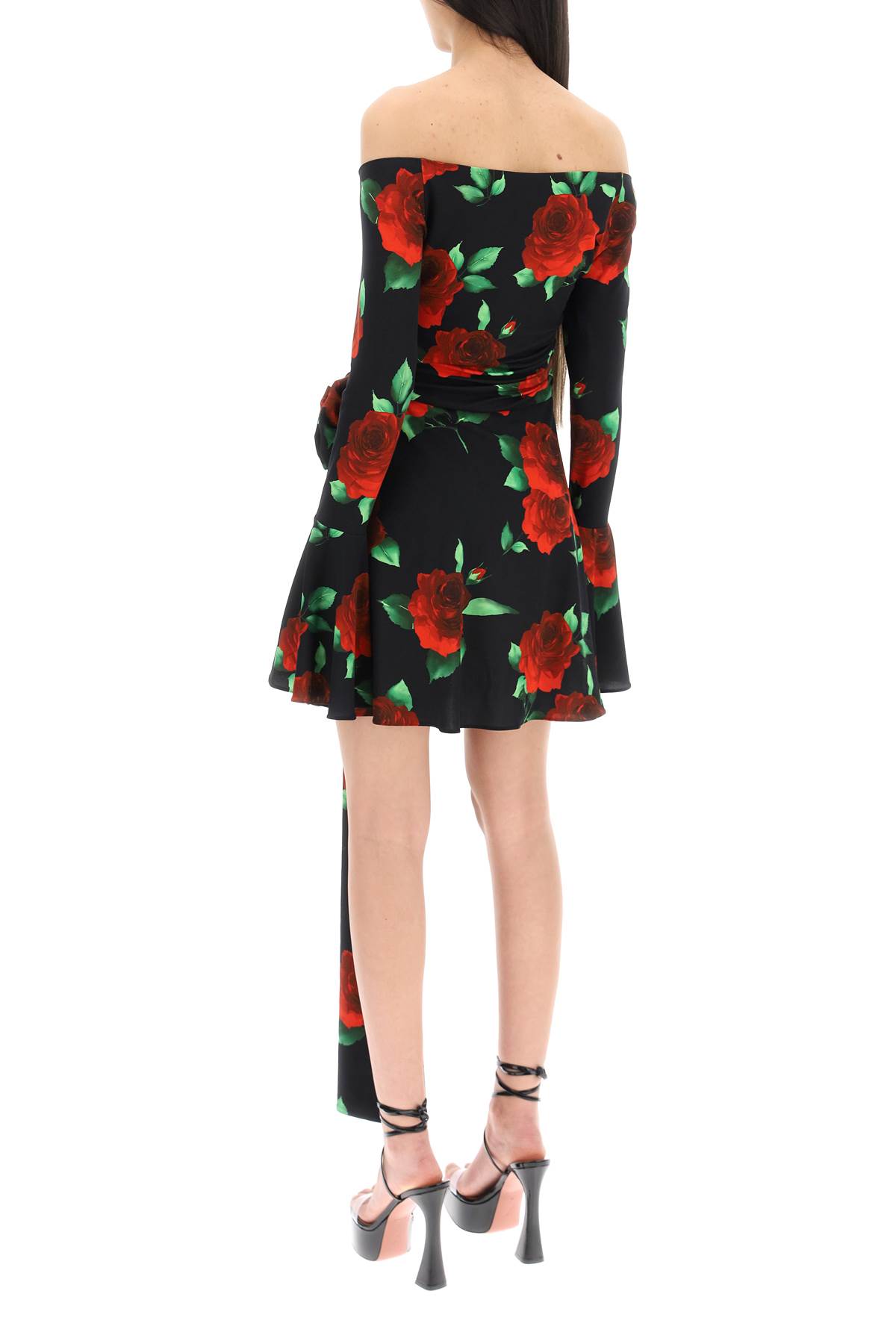 Magda Butrym Black Flared Mini-dress With Floral Print All-over In Viscose Woman In Black Print (black)