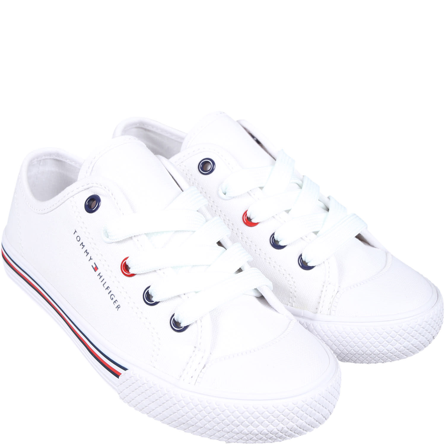 Shop Tommy Hilfiger White Sneakers For Kids With Logo
