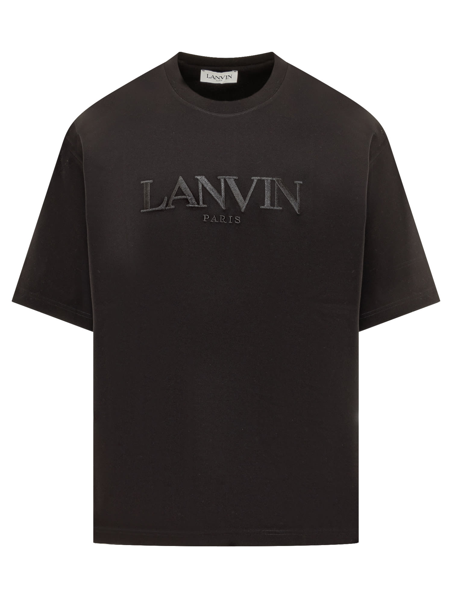 Shop Lanvin Logo Embroidered Regular T-shirt In Black