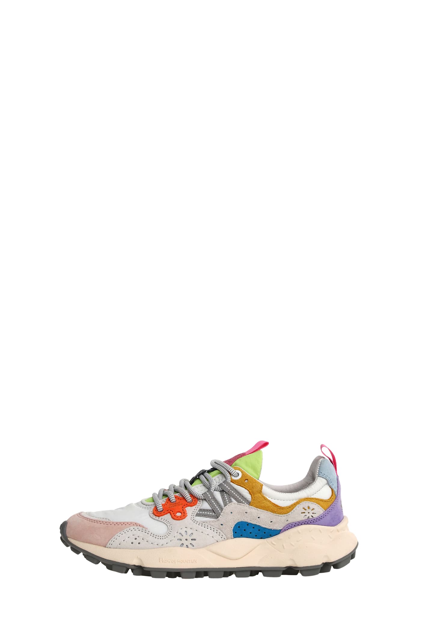 Flower Mountain Multicolored Suede And Technical Fabric Sneakers In White Pink