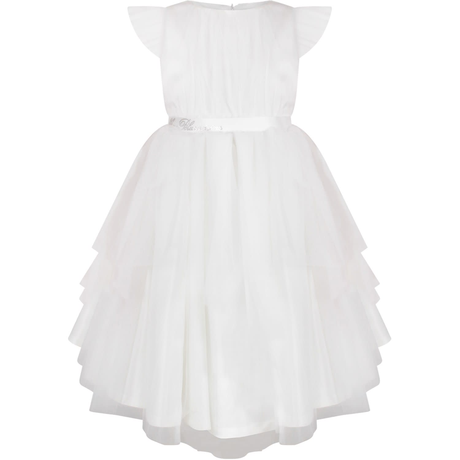 Blumarine White Dress For Girl With Logo