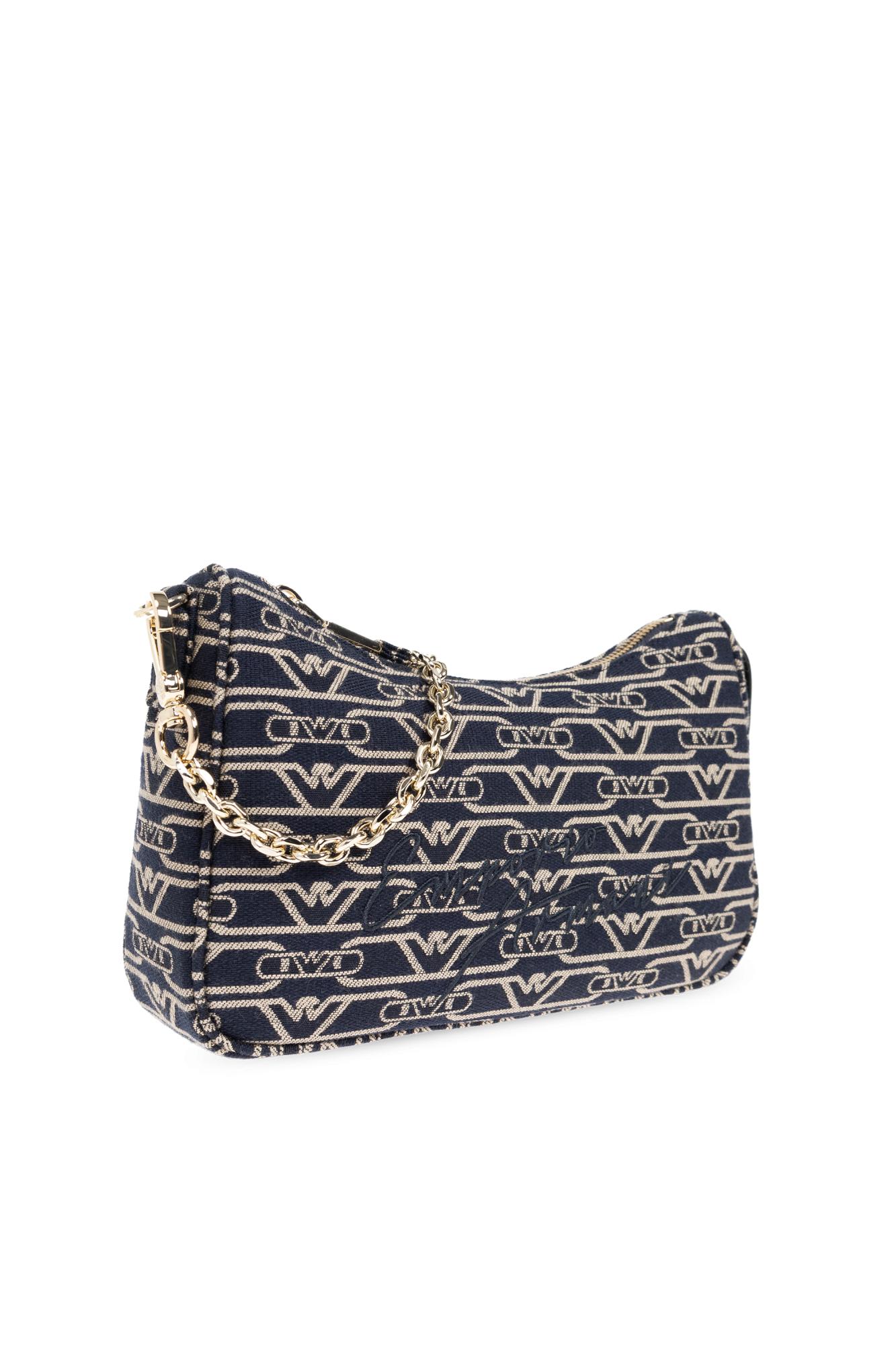 Emporio Armani Shoulder Bag With Embroidered Logo In Denim