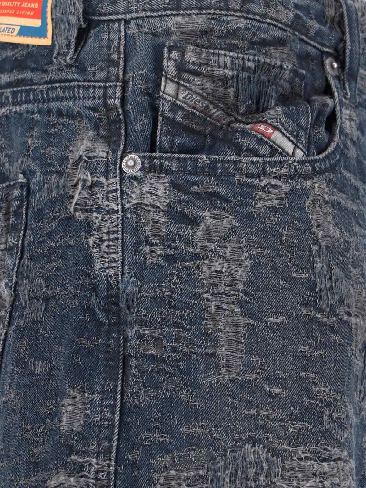 Diesel Wide-leg Trousers Distressed Texture In Blue