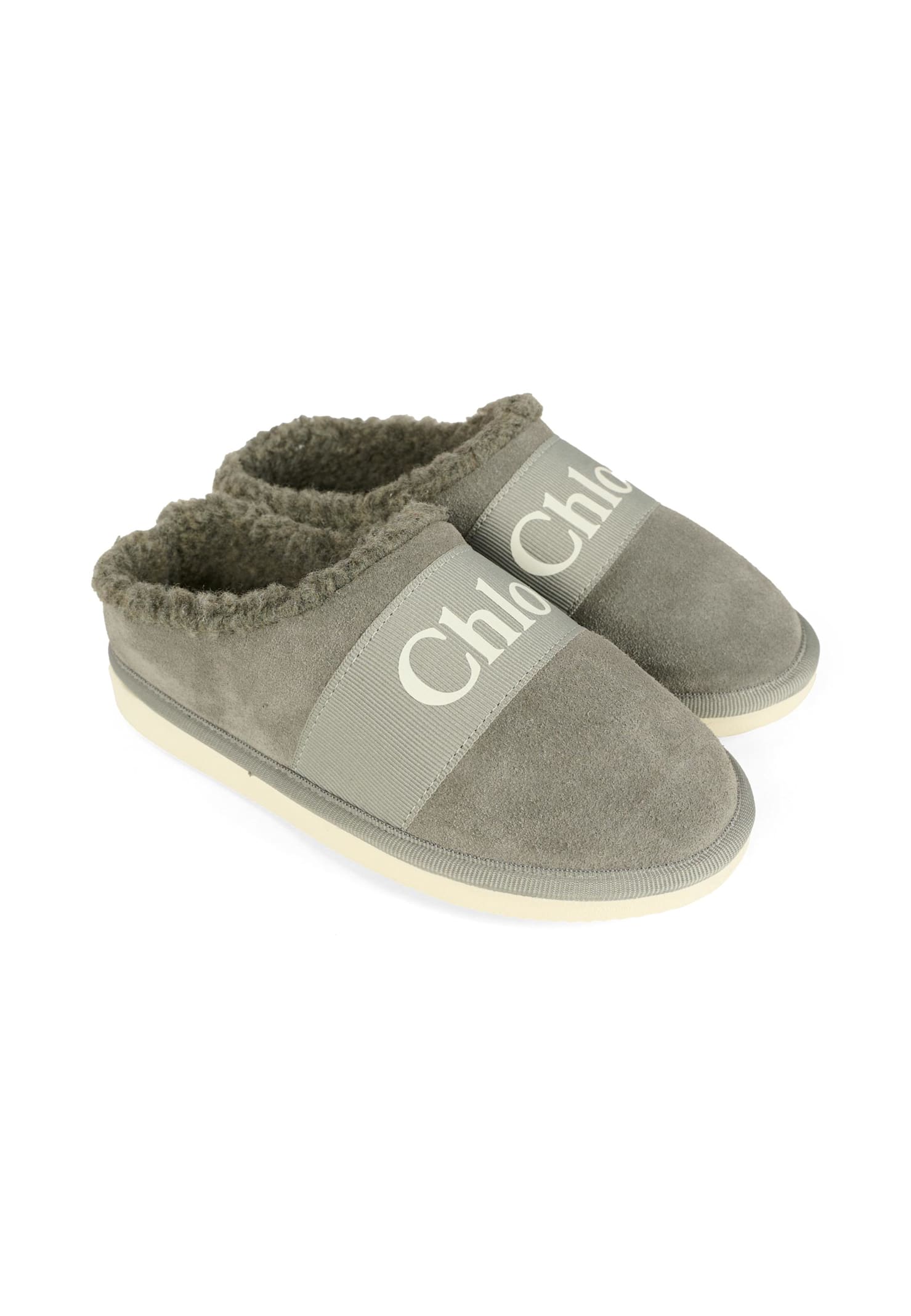 Chloé Grey Mules For Girl With Logo In Multi