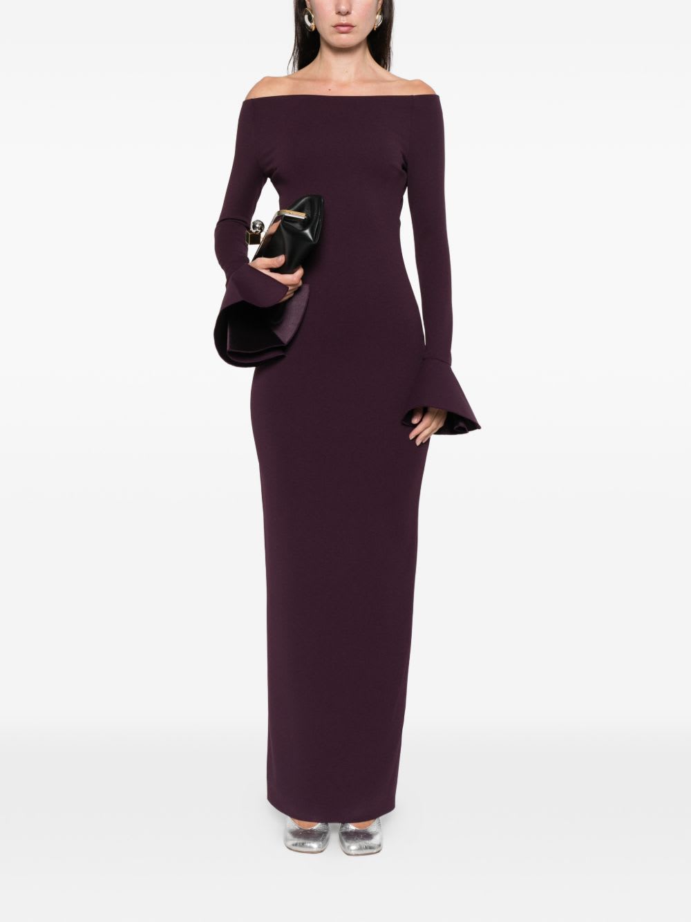 Solace London Anica Off-shoulder Gown In Purple