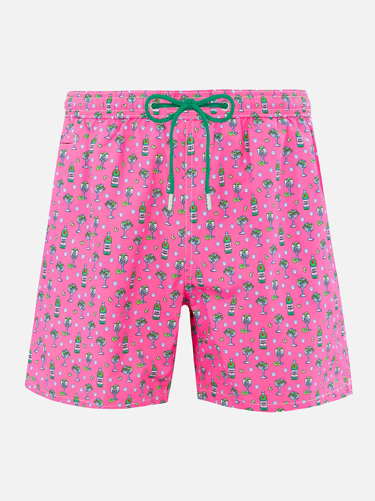 Shop Mc2 Saint Barth Man Lightweight Fabric Swim-shorts Lighting Micro Fantasy With Ice And Cocktail Print In Pink