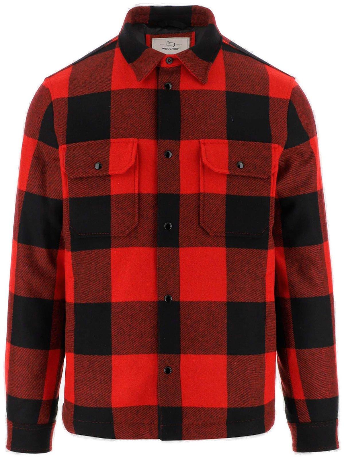 Woolrich Checked Button-up Long Sleeved Shirt In Rosso