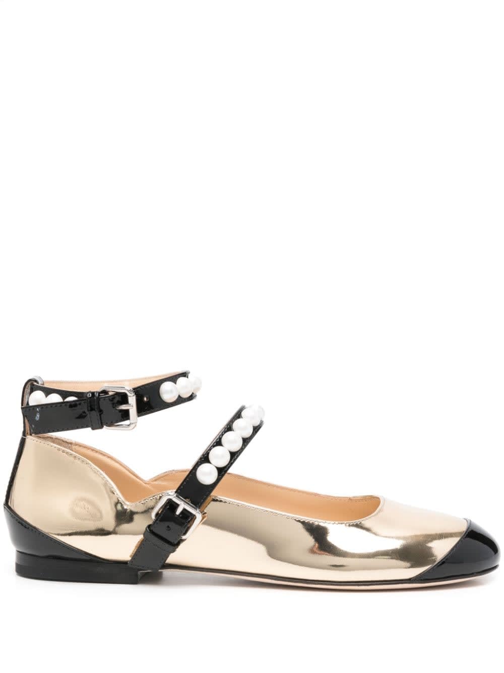Mach & Mach Leather Bicolor Ballets In Gold