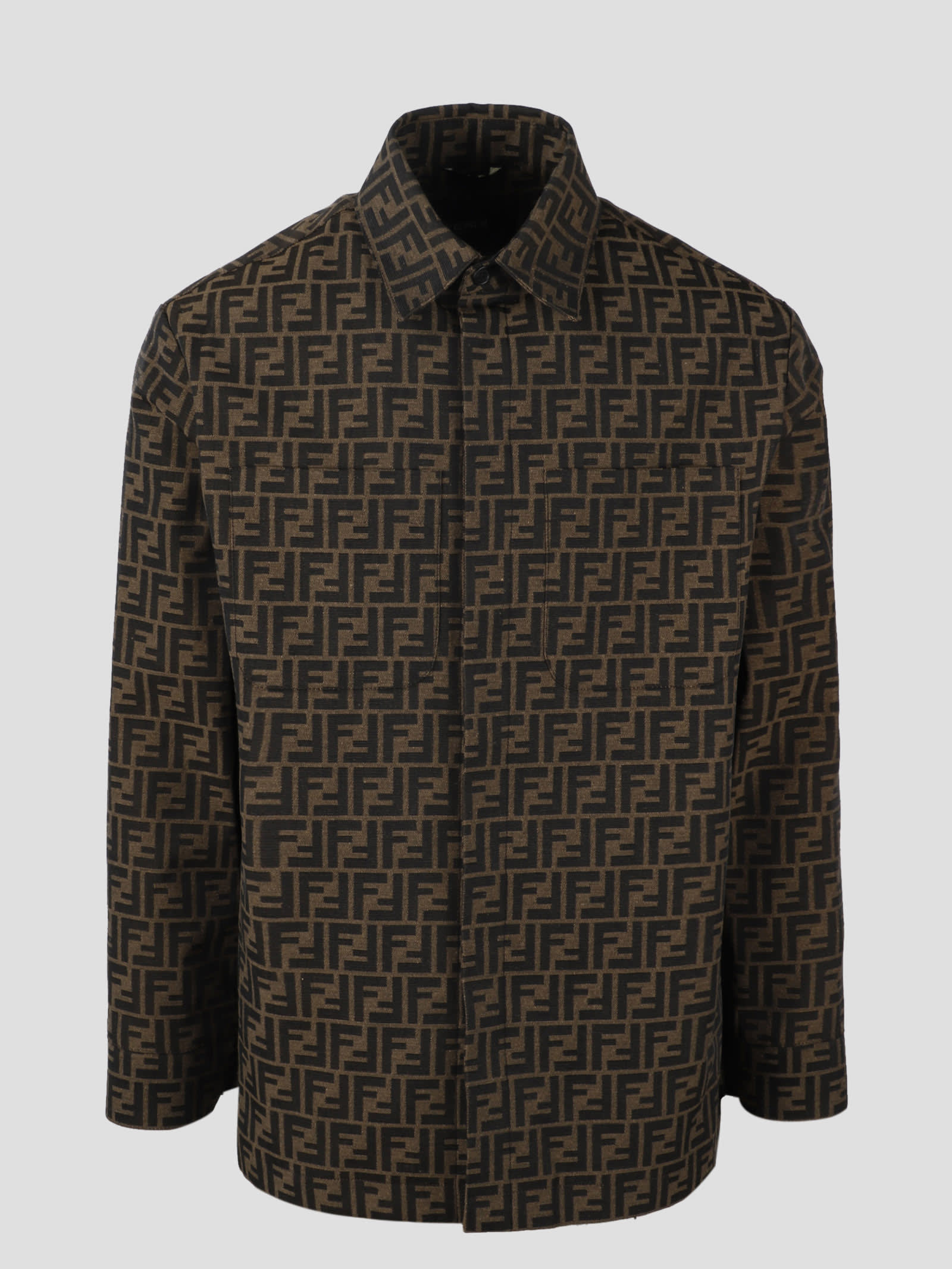 Fendi Twill Shirt Featuring Printed Pattern In Brown