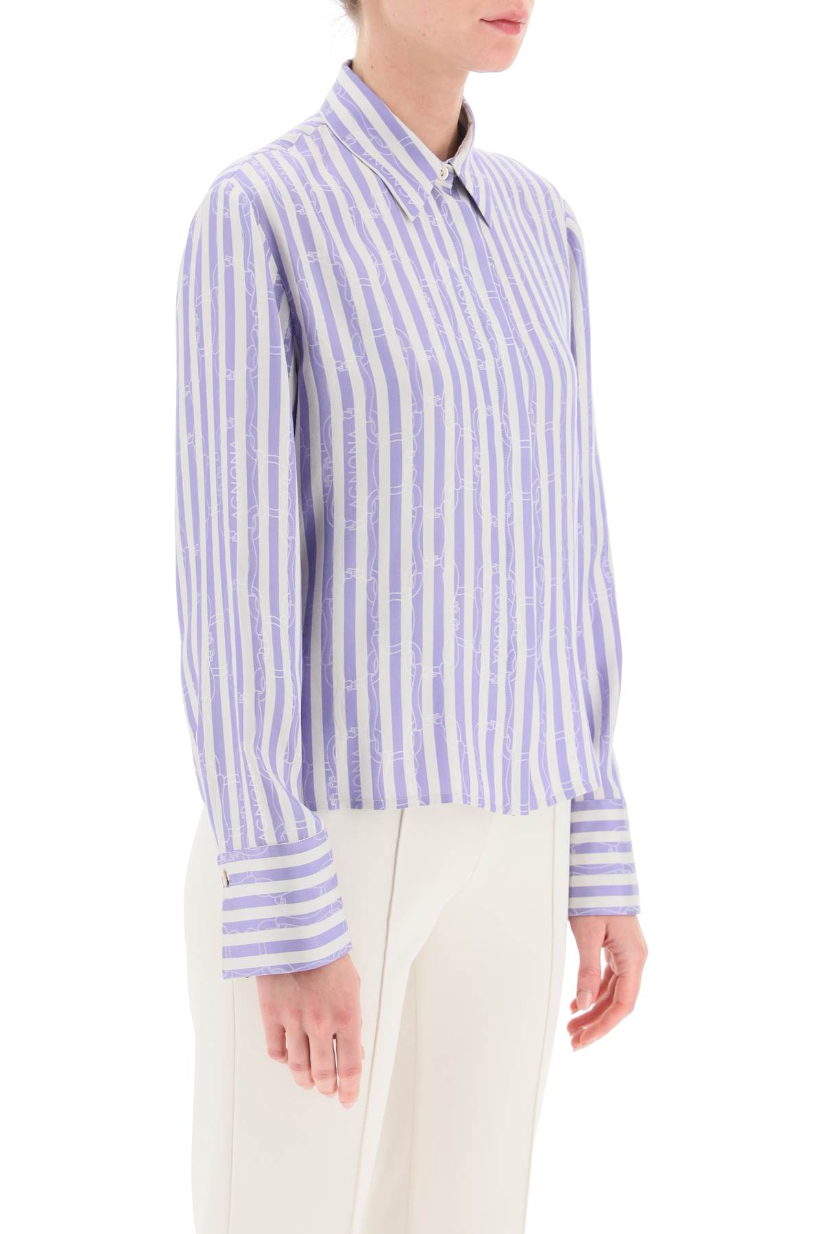 Shop Agnona Striped Shirt With Ribbon Motif In Prince (white)