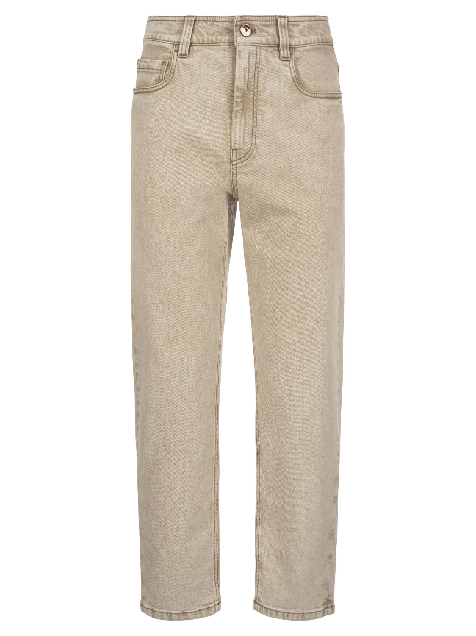 Brunello Cucinelli Baggy Trousers In Comfort Brown Denim With shiny Tab
