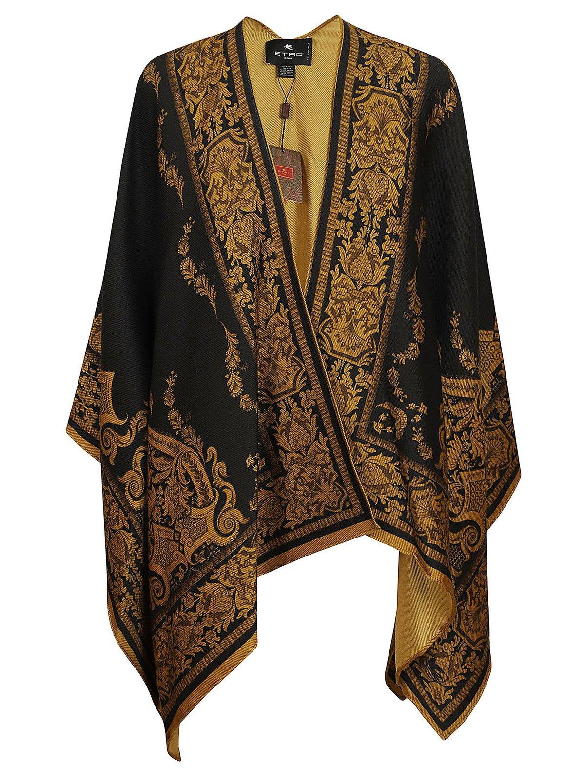 Shop Etro Printed Cape In Nero/oro