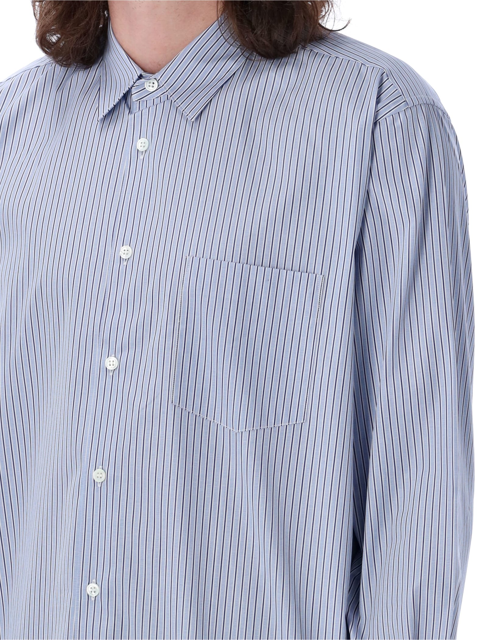 Shop Comme Des Garçons Shirt Stripes Shirt In Light Blue Navy