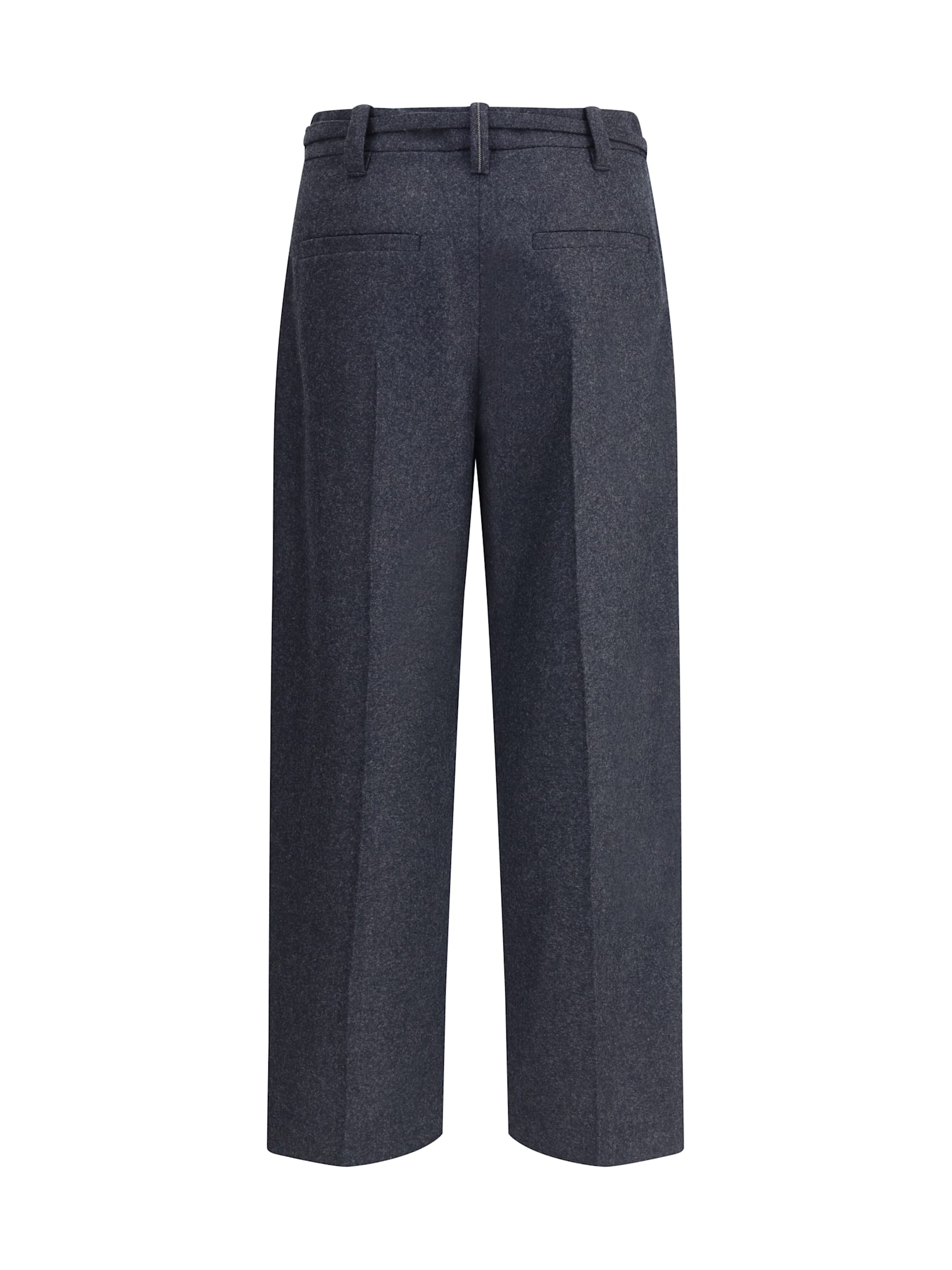 Brunello Cucinelli Women Virgin Wool Trousers With Belt In Blue