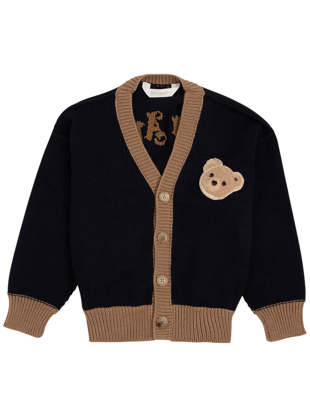 Palm Angels Blue And Beige Wool Cardigan With Logo