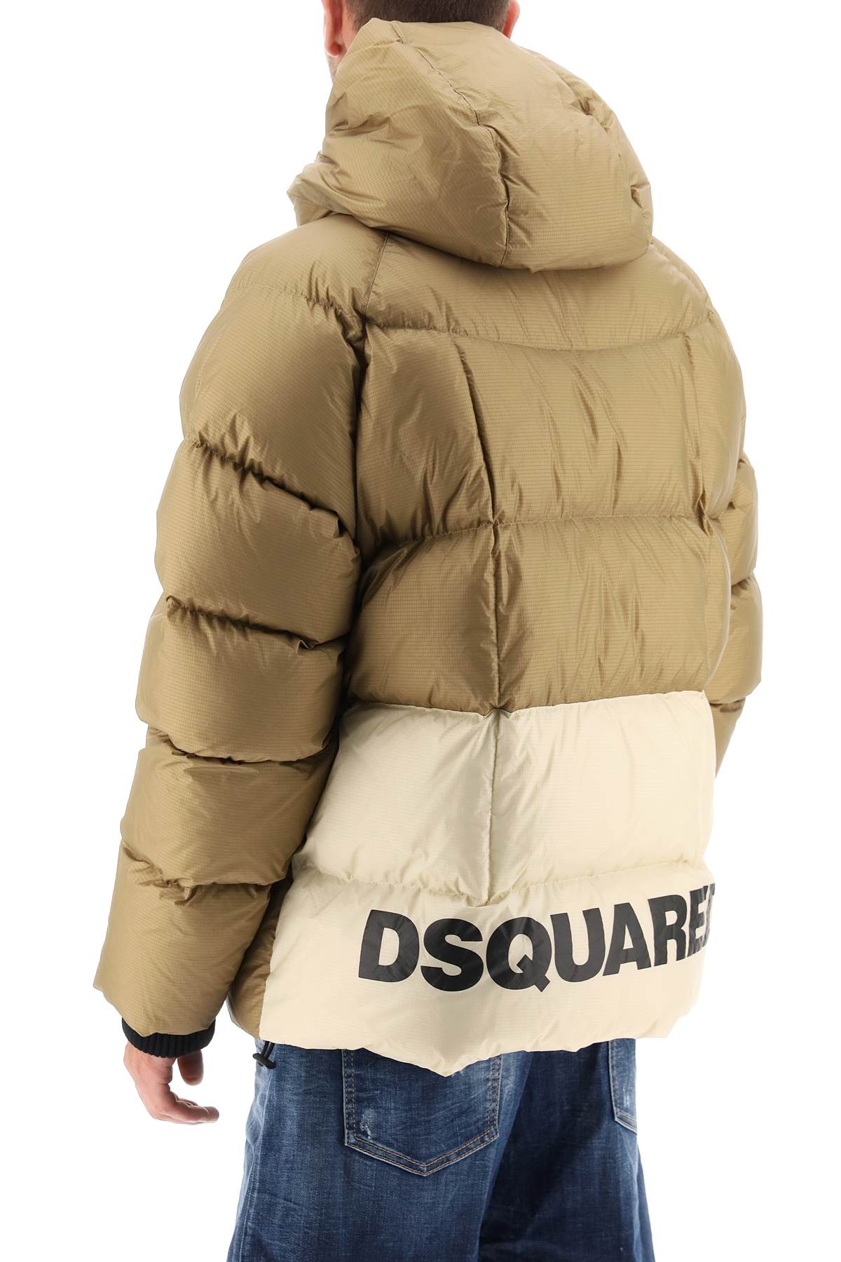Shop Dsquared2 Logo Print Hooded Down Jacket In Walnut (beige)