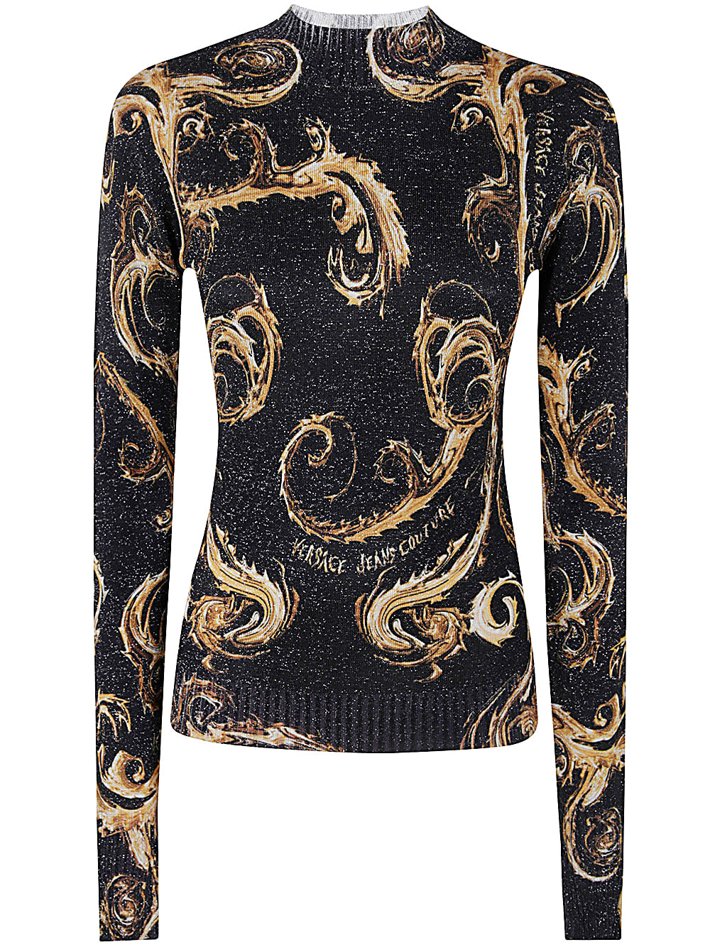 Shop Versace Jeans Couture Lurex Print Sweater In Black Gold