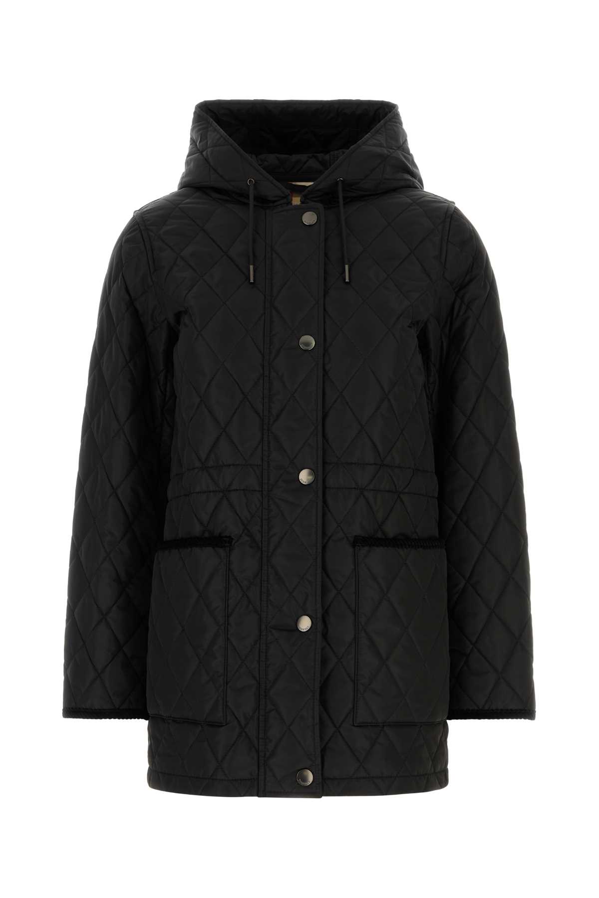 Burberry Diamond Quilted Hooded Long Length Jacket In Black