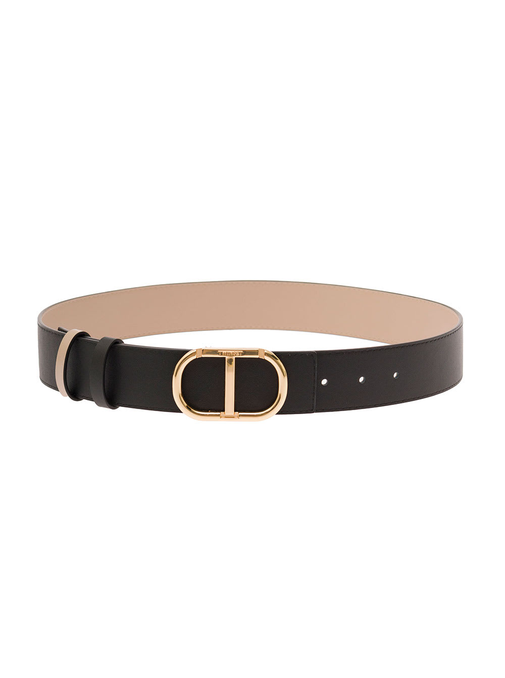 Black And Beige Reversible Belt With Logo Buckle In Smooth Leather Woman
