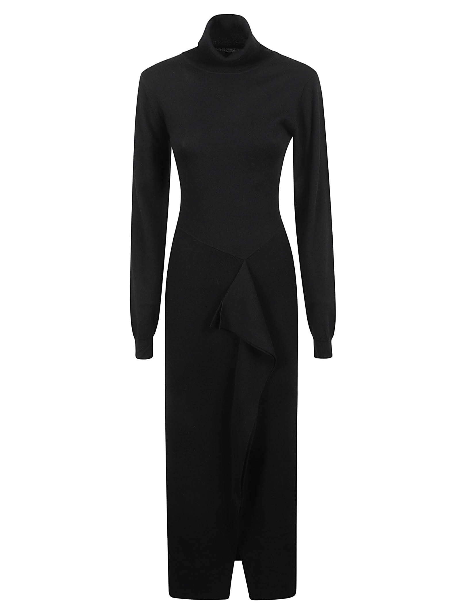 Shop P.a.r.o.s.h Turtleneck Long Dress In Black