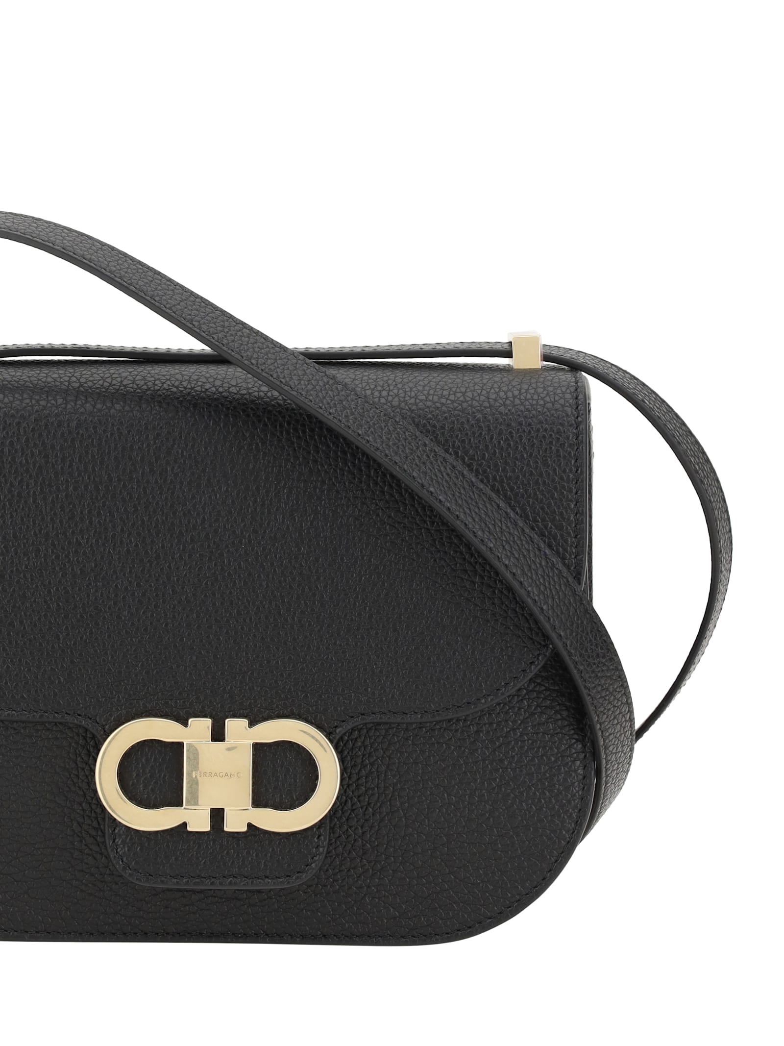 Ferragamo Geometric Lines Leather Shoulder Bag In Black