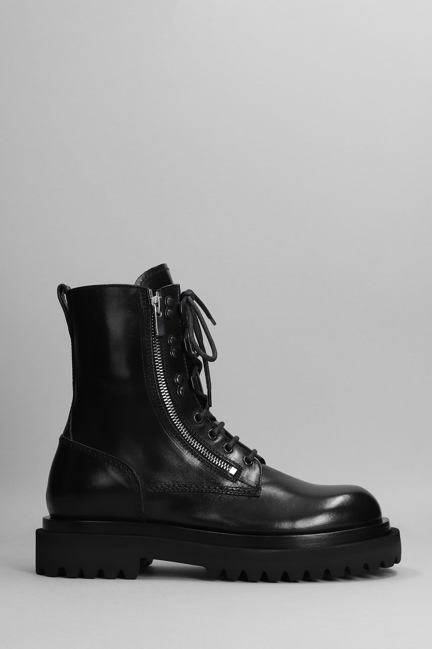 Officine Creative Ultimatt 003 Combat Boots In Black Leather