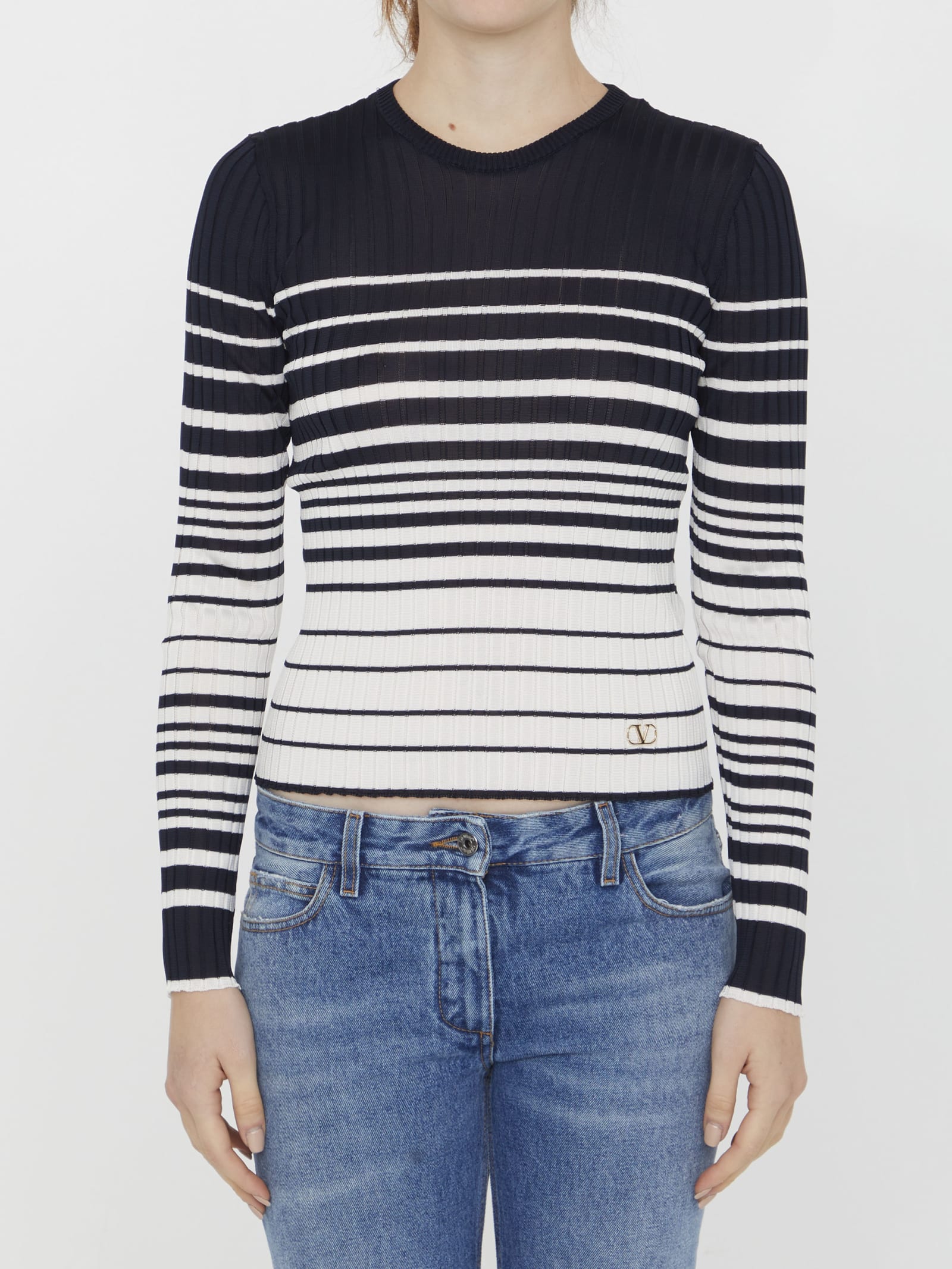 Valentino Striped Long-sleeved Jumper In Blue