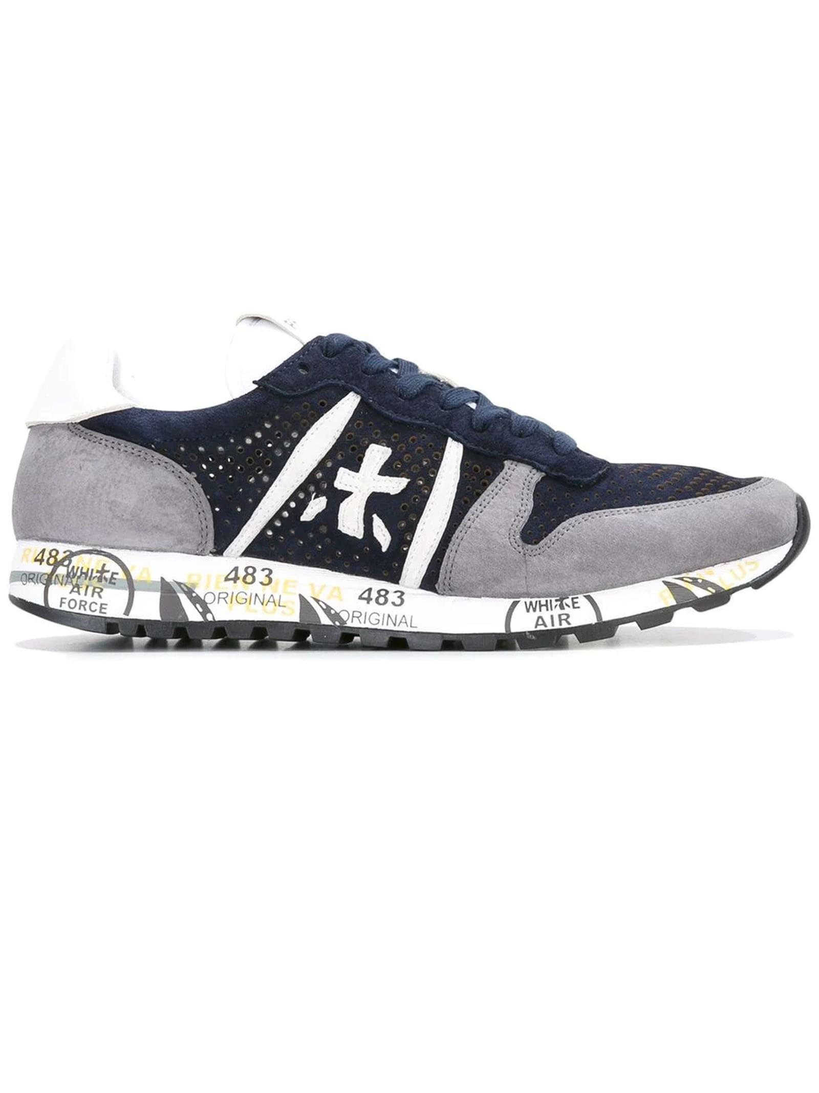 Premiata Blue And Grey Leather Eric Sneakers