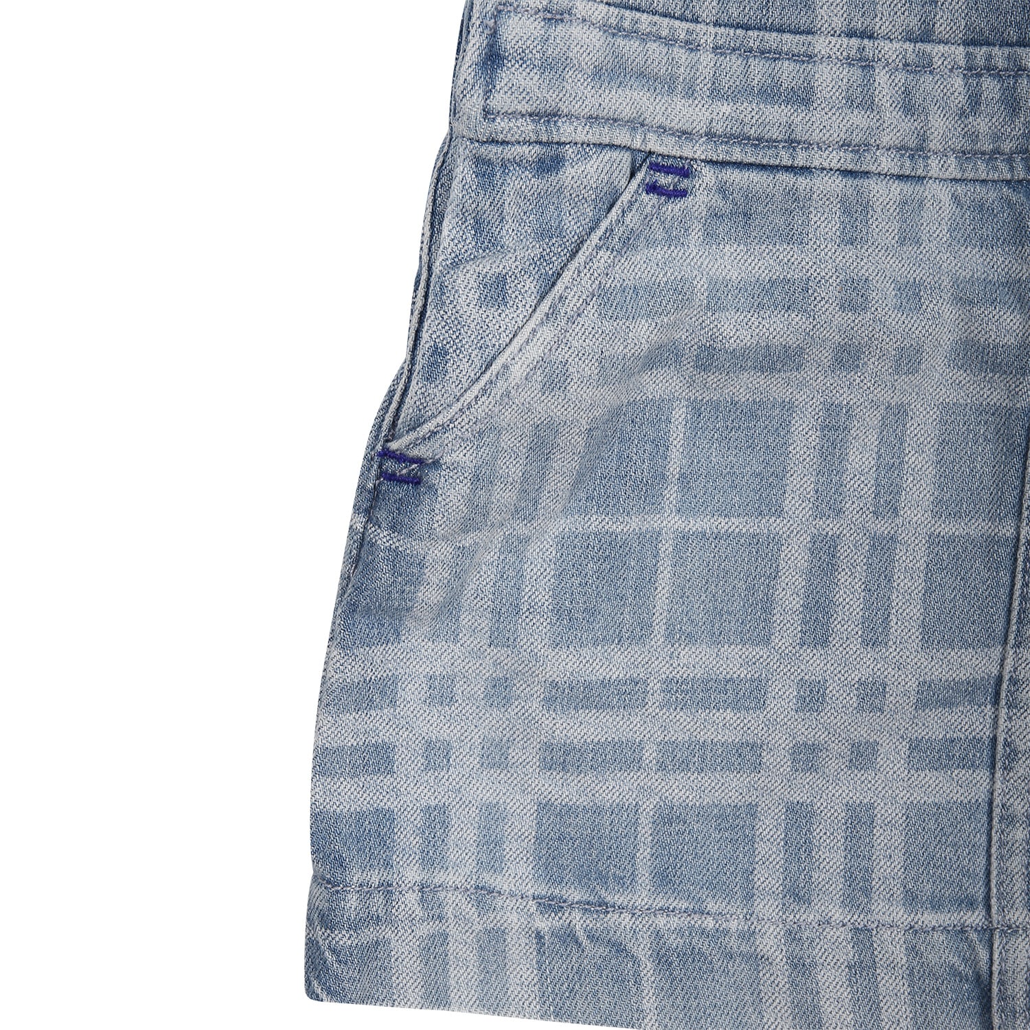 Shop Burberry Denim Dungarees For Baby Girl With Iconic All-over Check