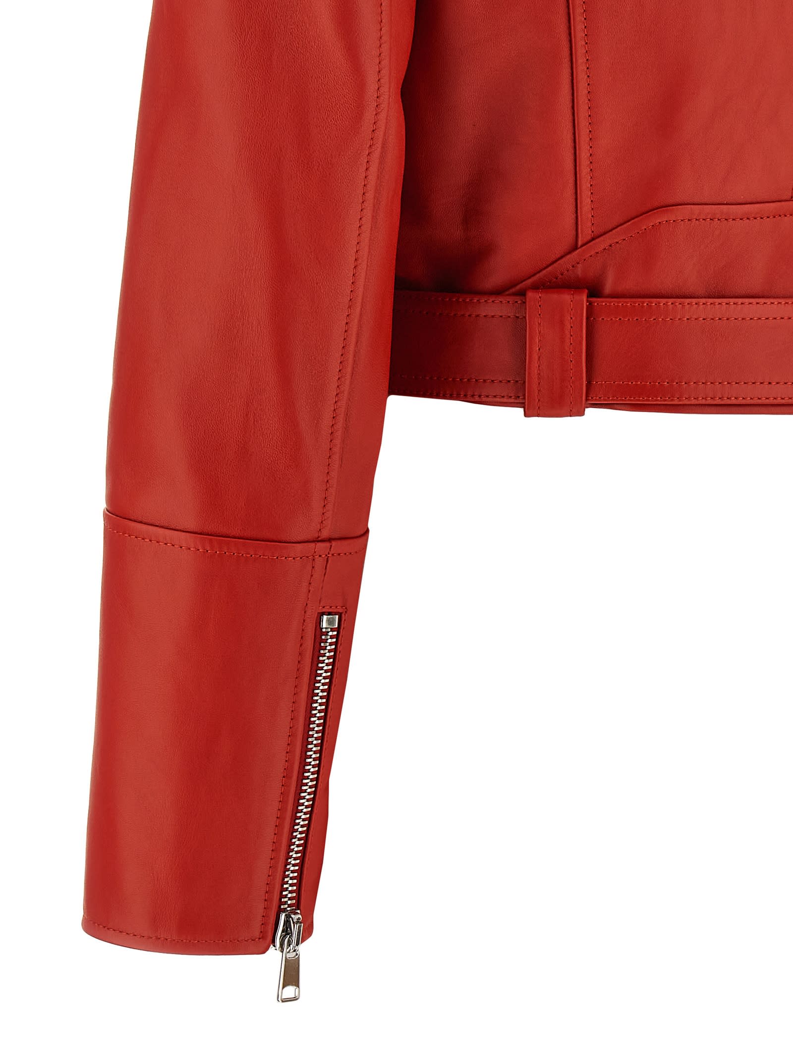 Shop Alexander Mcqueen Cropped Biker Jacket In Red