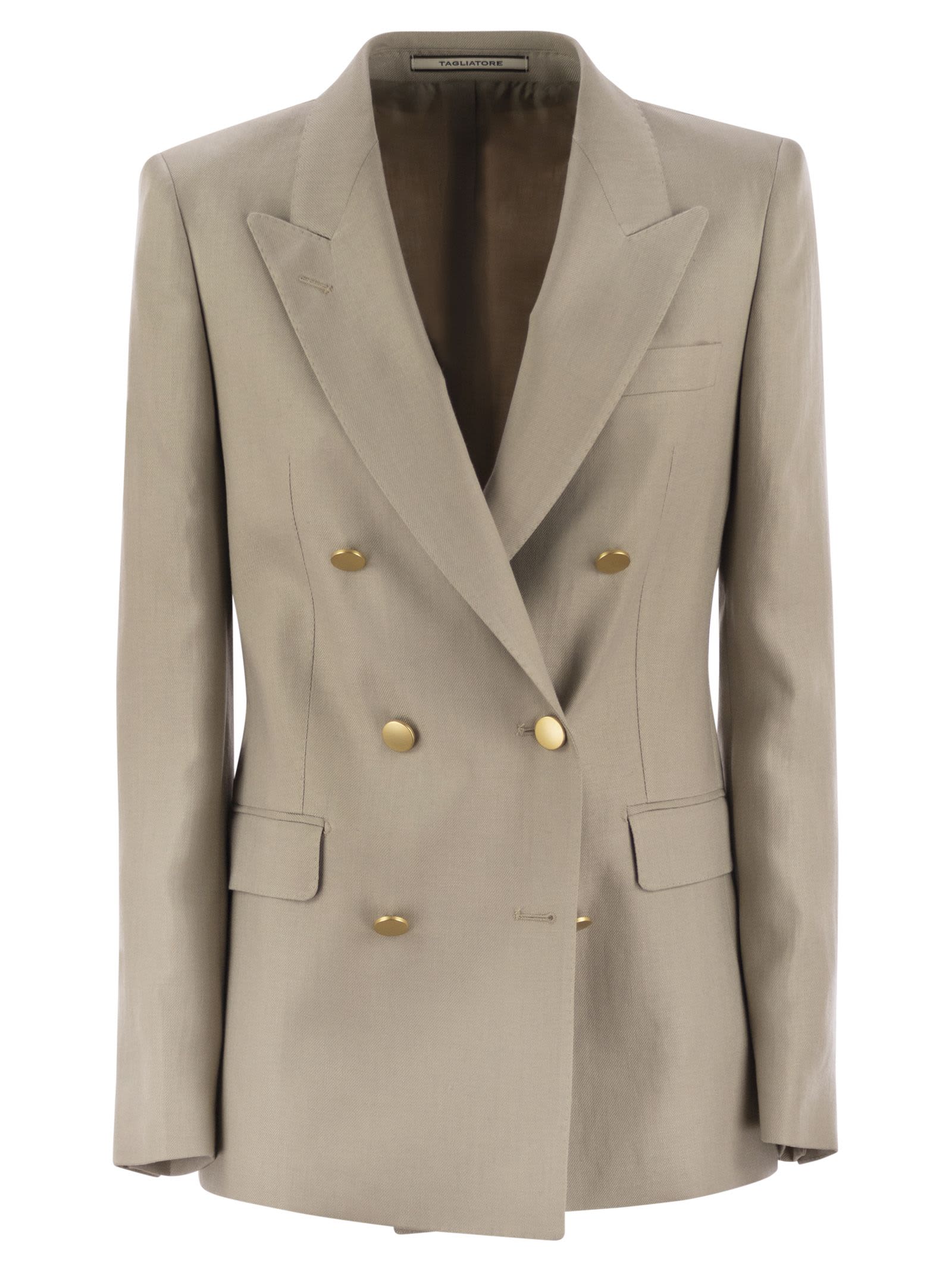 Tagliatore Paris Linen Double Breasted Blazer In Ecru