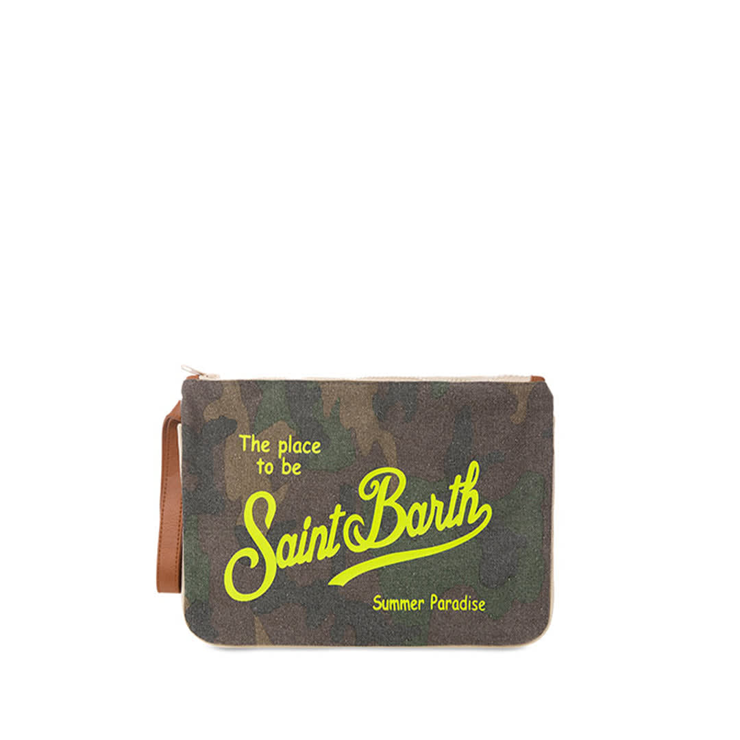Mc2 Saint Barth Parisienne Canvas Pochette With Camouflage Print In Green