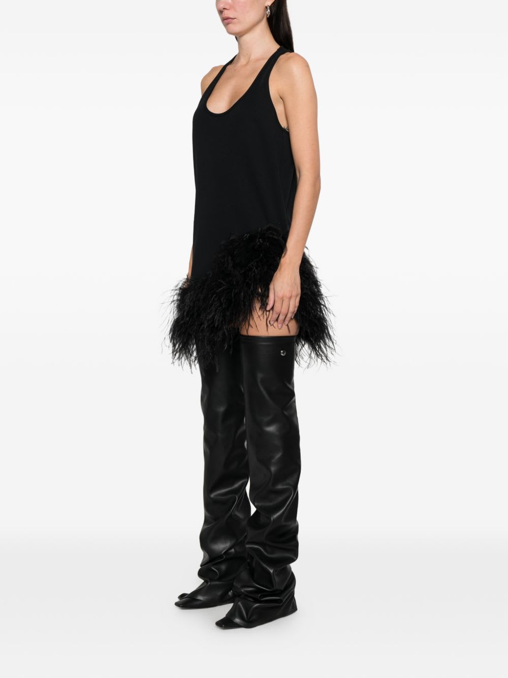 Attico Feathered Mini Dress In Black