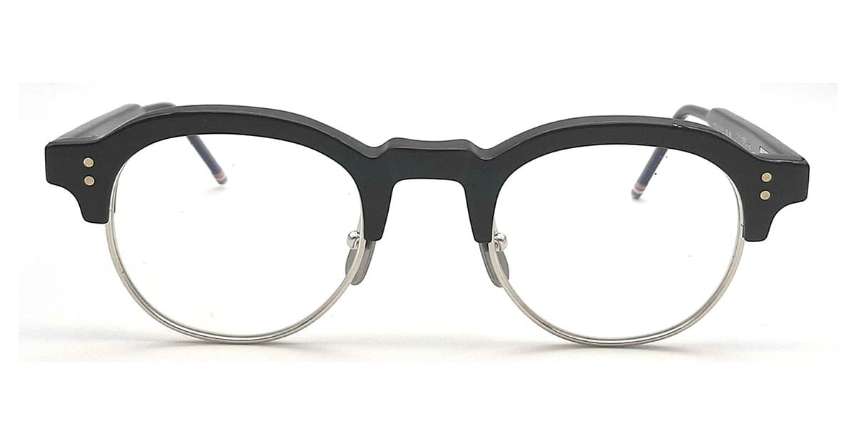 Oval - Shiny Black / Silver Rx Glasses