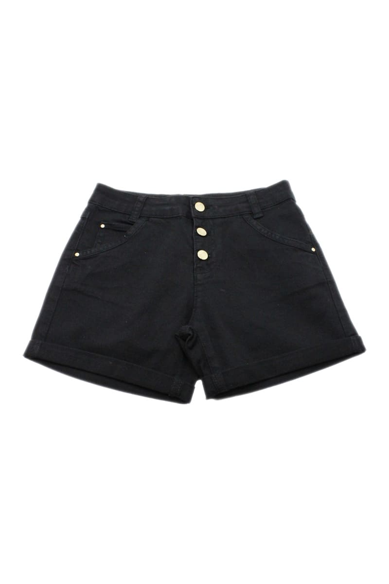 Liu •jo Kids' 5-pocket High-waisted Shorts With Visible Buttons In Black