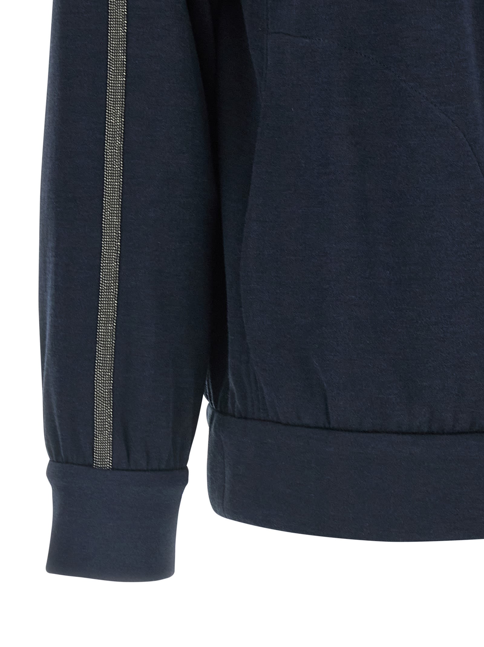 Brunello Cucinelli Hooded Sweatshirt With Side Stripe Detail In Blue