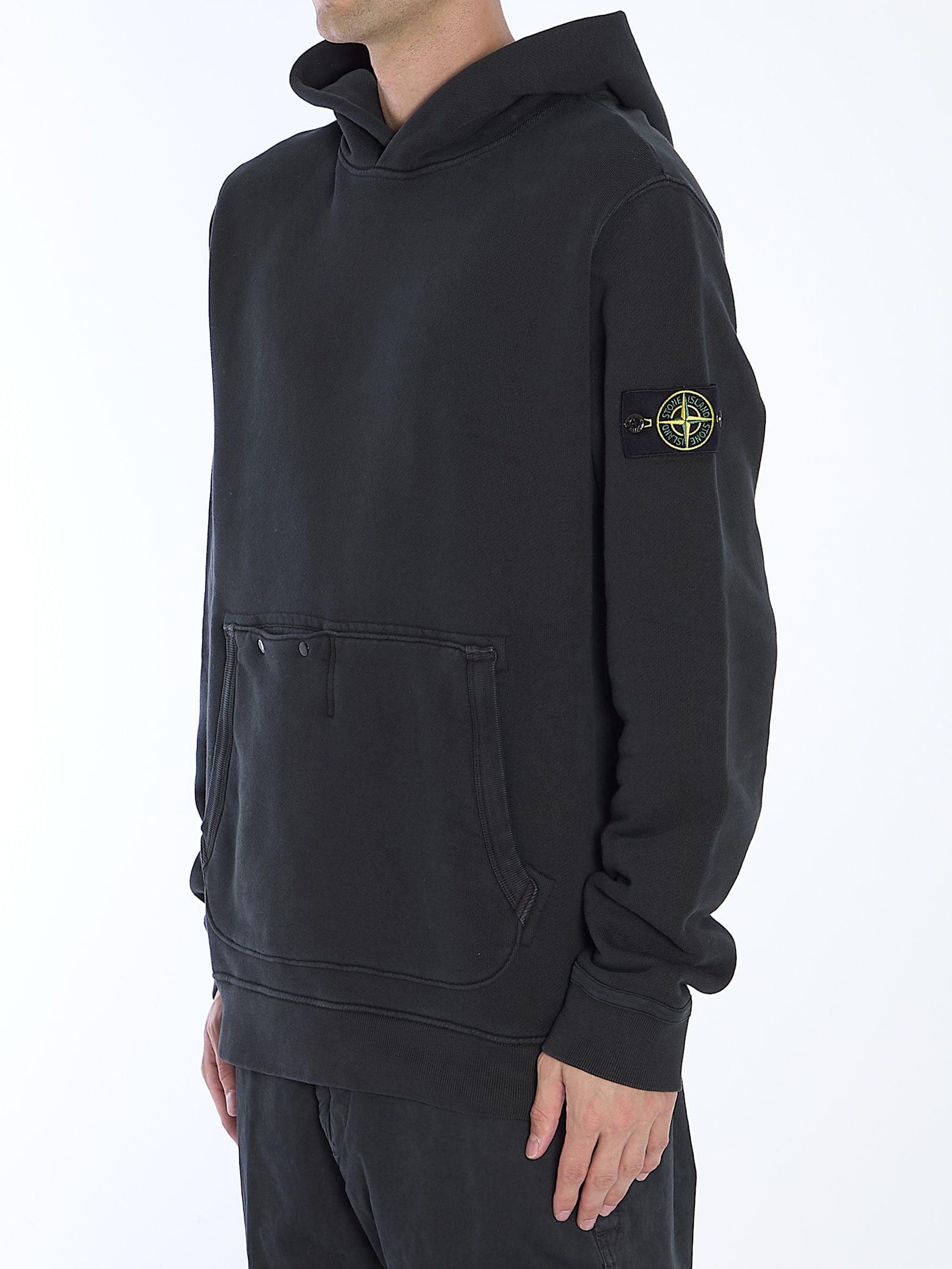 Shop Stone Island Cotton Hoodie In Black