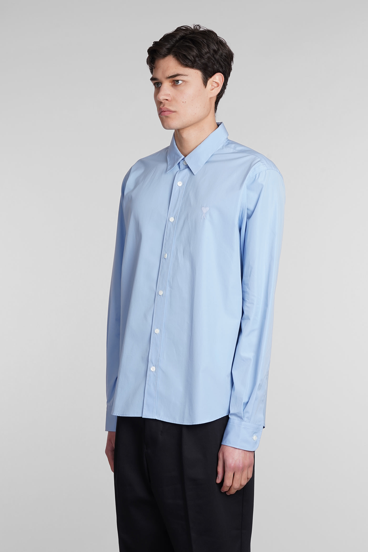 Shop Ami Alexandre Mattiussi Shirt In Cyan Cotton